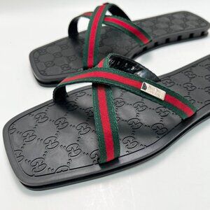Vintage GUCCI Rubber Slide Sandals With Red & Green Web Straps Men's Size 9 NEW